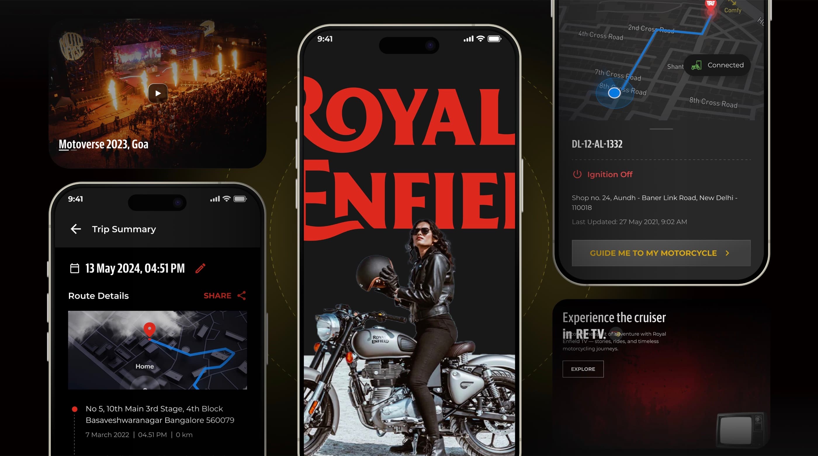 Royal Enfield app screen collage