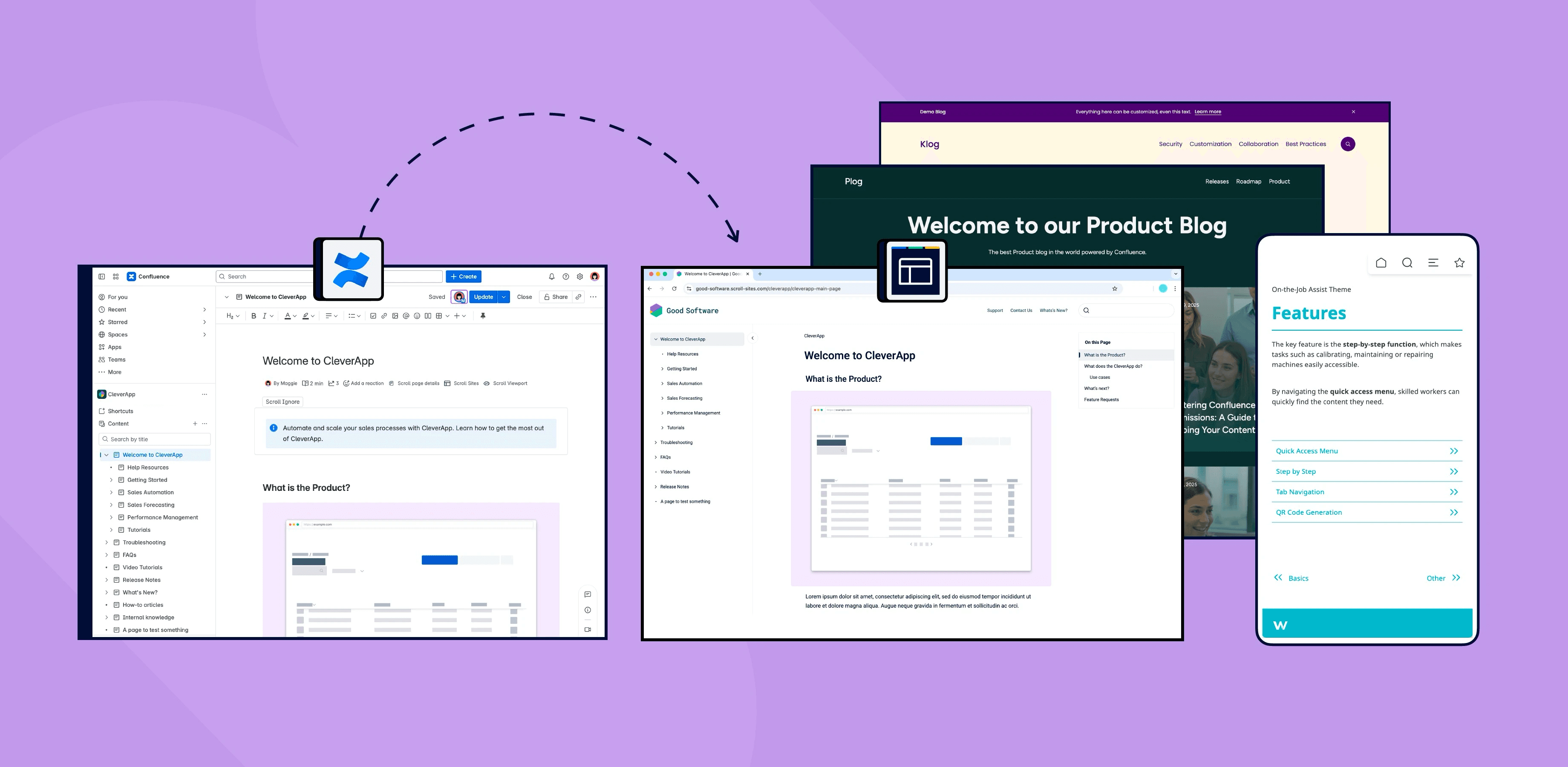 Confluence content transforming into a Scroll Sites customer-facing website