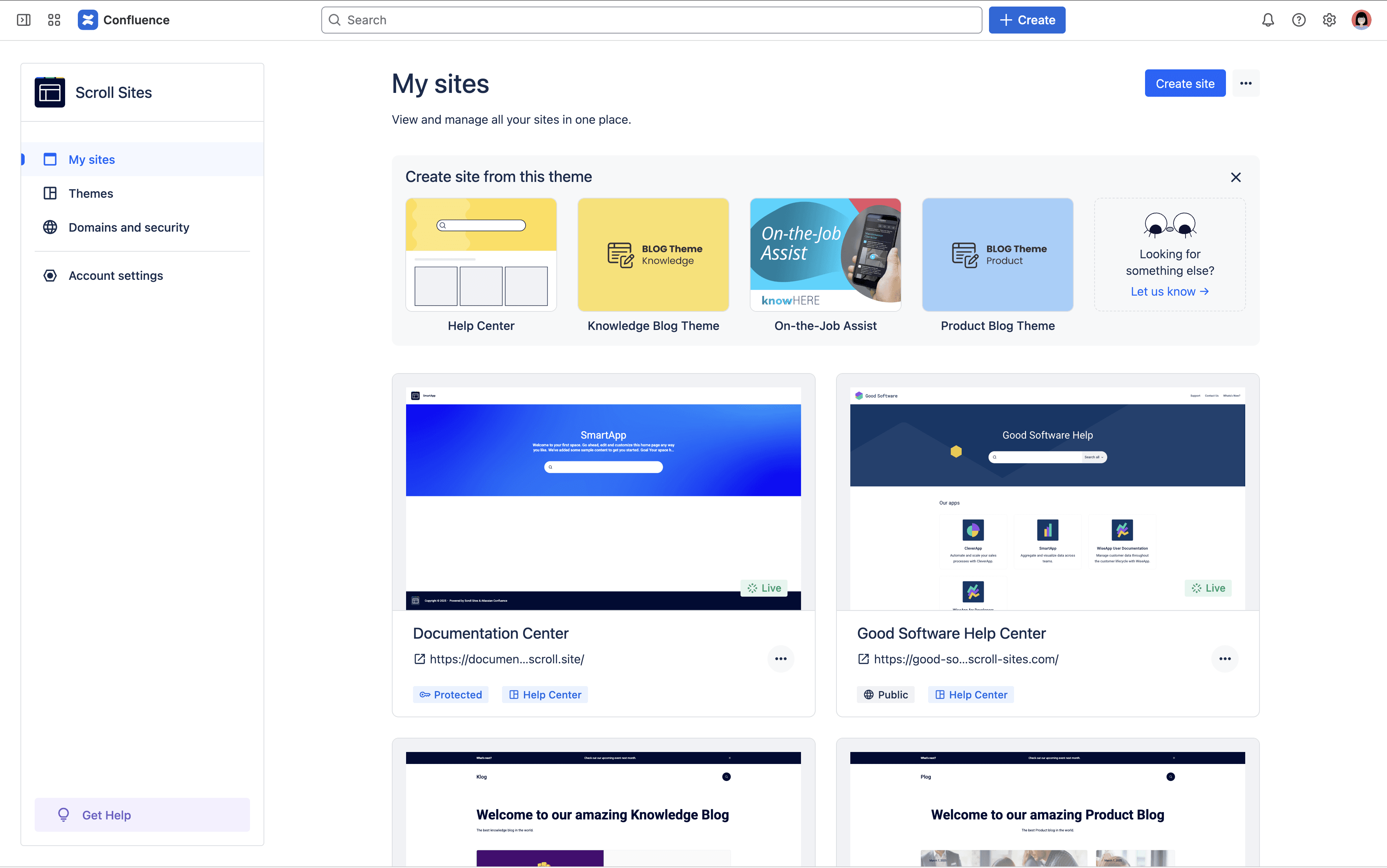 My sites card view
