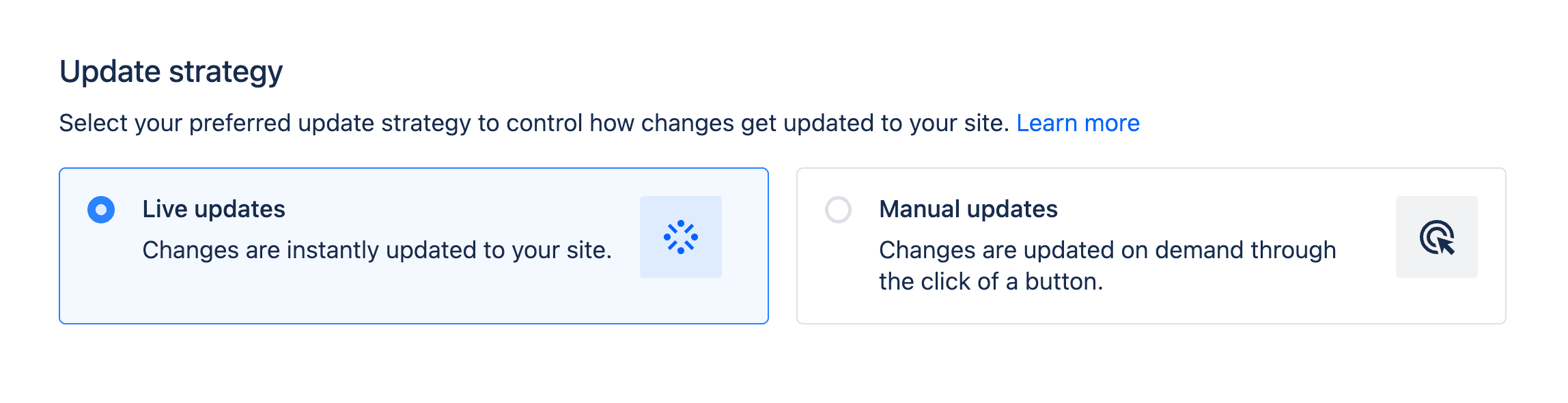 Update strategy dialog: live updates vs. manual updates