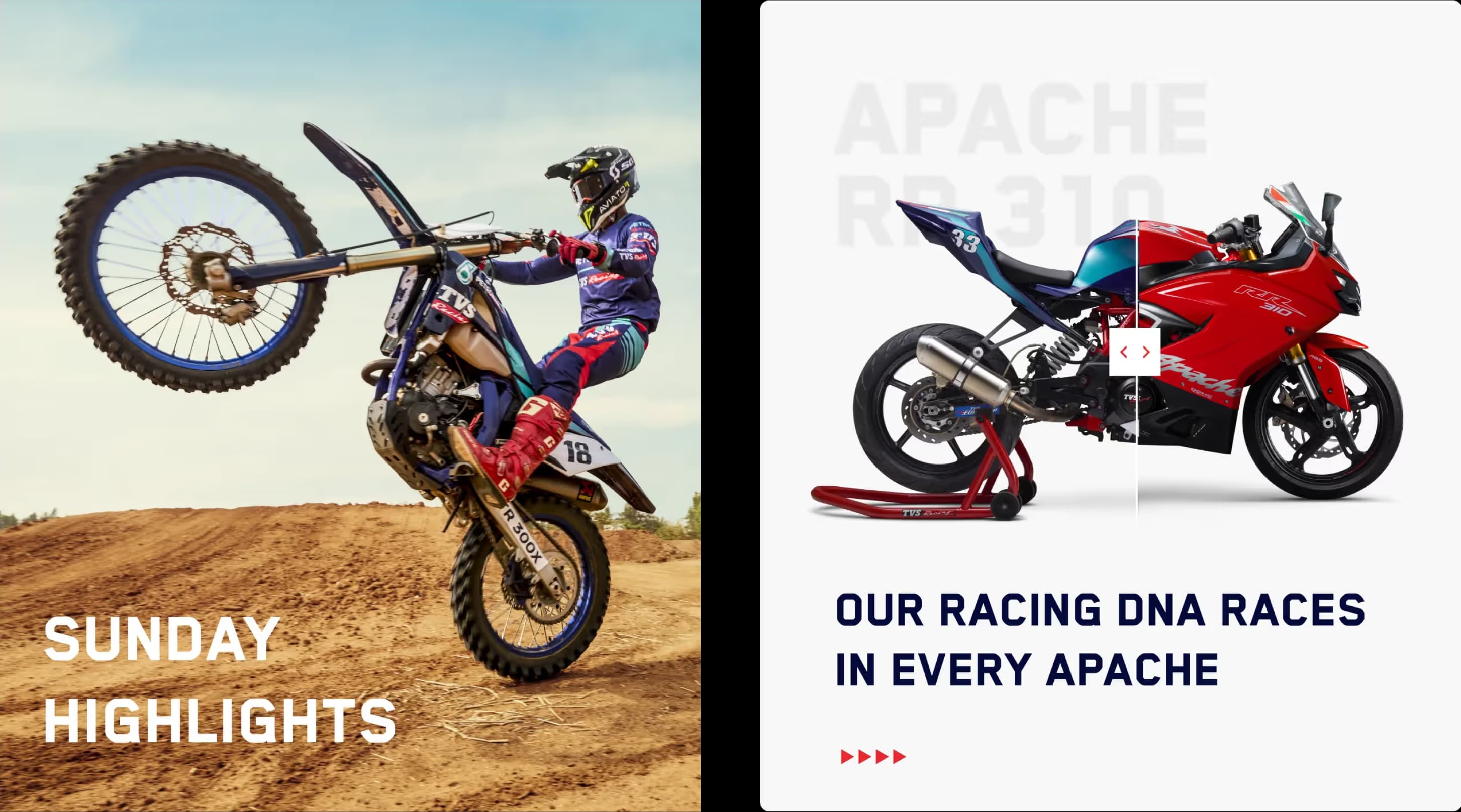 TVS Racing highlights: Sunday Highlights motocross and Apache RTR 310 racing DNA, side by side