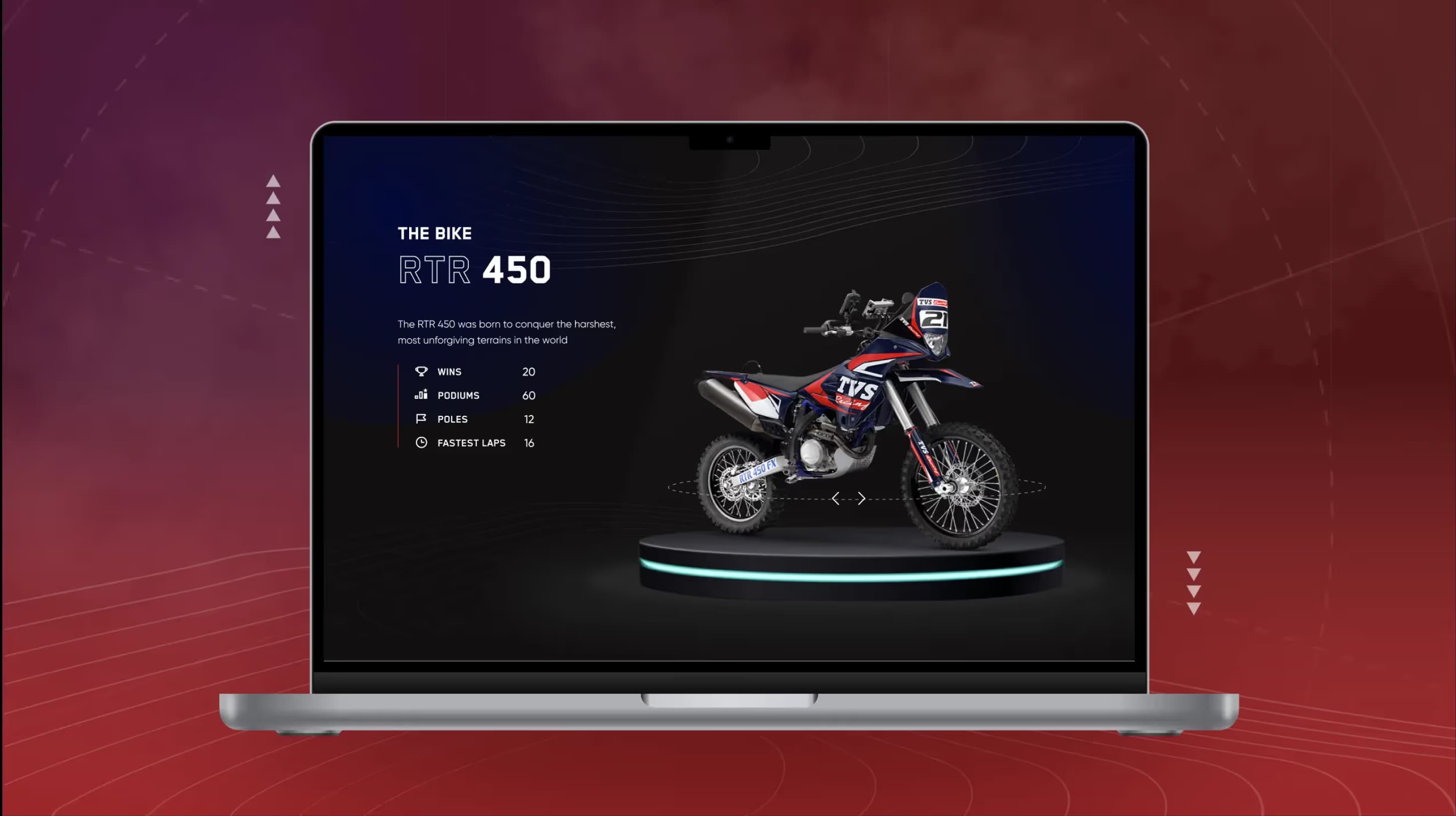 TVS Racing RTR 450 product showcase on laptop mockup