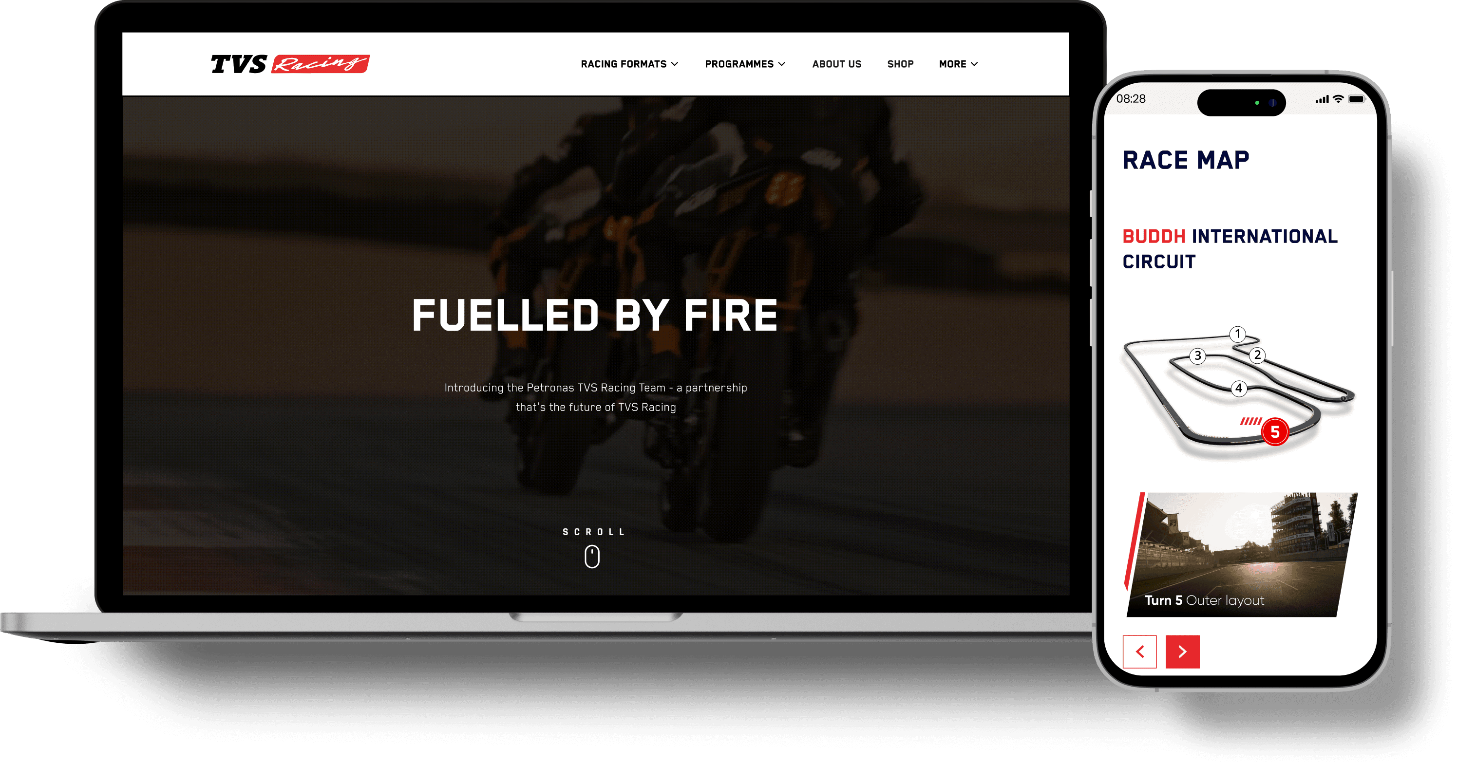 TVS Racing website shown on laptop and mobile mockups